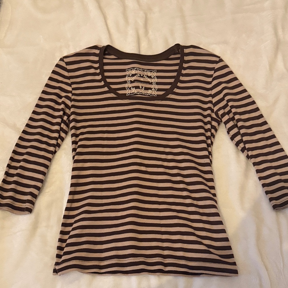 Derek Heart Brown and Tan Striped Long Sleeve Top